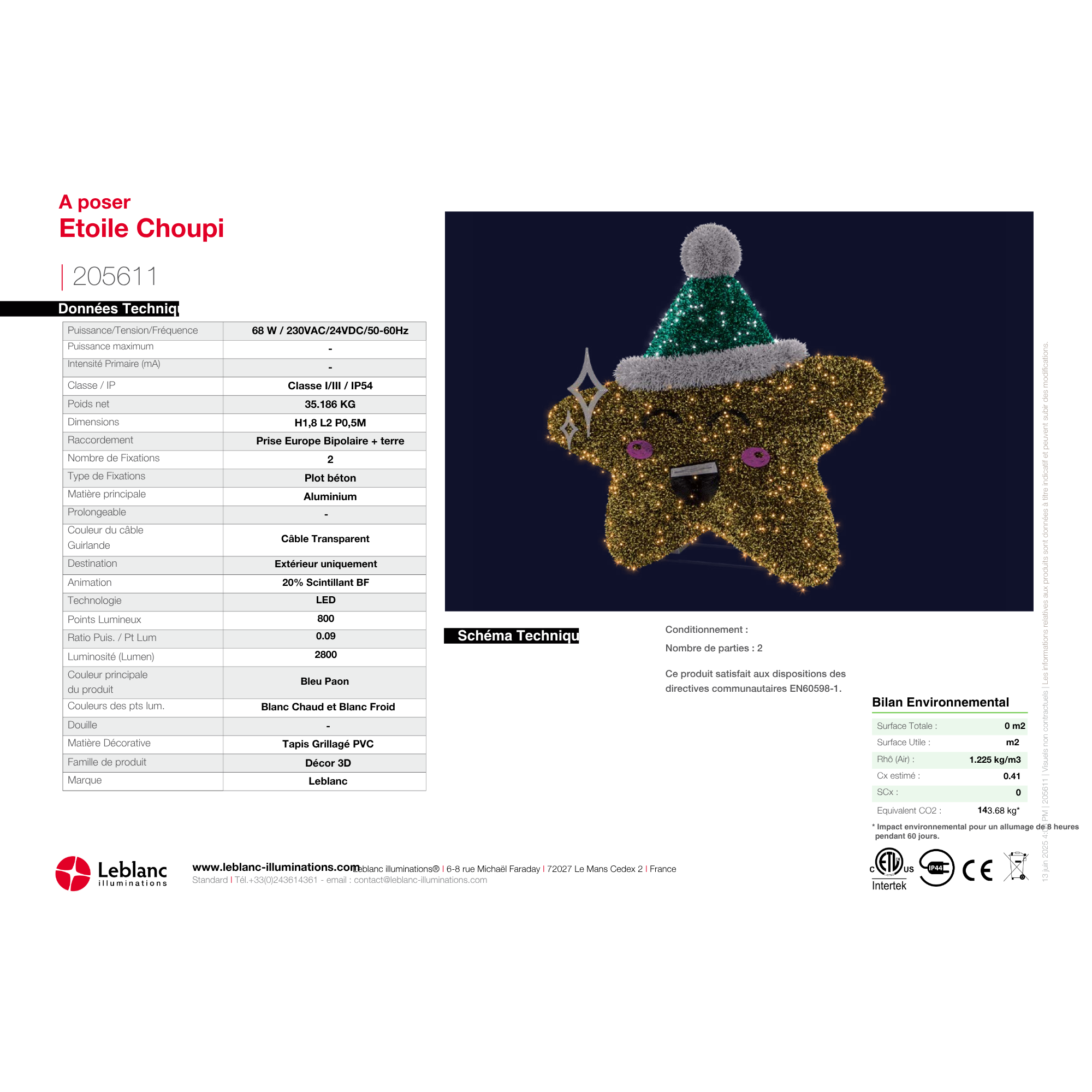 Décor de noël 3D Etoile choupi H1,8 x L1,95 x P0,5m